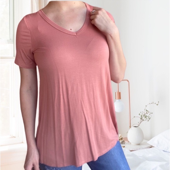 Modal V Neck Basic Tee Apricot - Picture 2 of 11